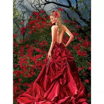 5D Diy Алмазная картина Женщины в красном пейзаже Вышивка крестиком Домашний декор Новые подарки ручной работы 20X25CM