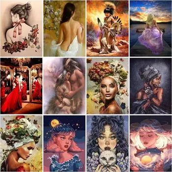 5d Diy Алмазная картина Женская фигура Полный круглый Алмазная вышивка Мозаика Портрет Наборы украшений для дома Full Round 20x30CM