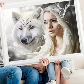 5D DIY Алмазная картина Женский волк Вышивка крестиком, Набор для вышивания, Алмазная картина со стразами, Ручное украшение дома Подарок Round drill 30x40cm