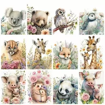 5D Diy Алмазная картина Жираф Свинья Полный квадрат Круглая мозаика Вышивка Животные Цветок Домашний декор Full Round 20x30CM