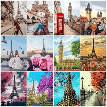 5D DIY Алмазная картина Живописная башня Алмазная вышивка Набор для вышивки крестом Полный горный хрусталь Мозаика Домашний декор Round 20x30cm