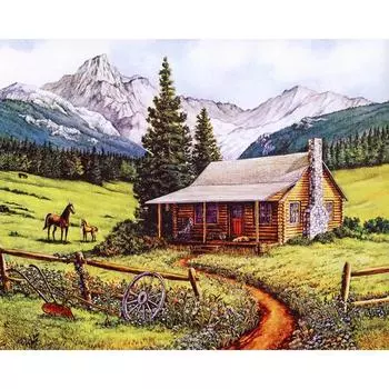 5D DIY Алмазная картина Живописная деревенская лошадь Алмазная вышивка Полный мозаичный набор Наборы для вышивки крестом Домашний декор Подарки ручной работы Round 20x30cm