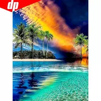 5D DIY Алмазная картина Живописное море Вышивка Продажа Полный круглый закат Горный хрусталь Картина 20X30