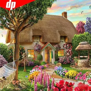 5D DIY Алмазная картина Живописный дом Полный круглый горный хрусталь Картина Вышивка 30x30