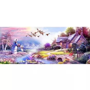 5D DIY Алмазная картина Живописный коттедж Закат Алмазная вышивка Полный мозаичный набор Наборы для вышивки крестом Домашний декор Подарки ручной работы Round 20x30cm