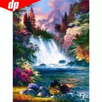 5D DIY Алмазная картина Живописный Полный круглый Водопад Вышивка Продажа Горный хрусталь Изображение 20X30