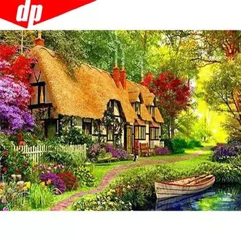 5D DIY Алмазная картина Живописный весенний дом Полный круглый вышивка Продажа Горный хрусталь Изображение 20X30
