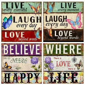 5D DIY Алмазная картина животное бабочка Алмазная вышивка текст ЛЮБОВЬ Стразы Мозаика подарок ручной работы Full Round 20x20CM