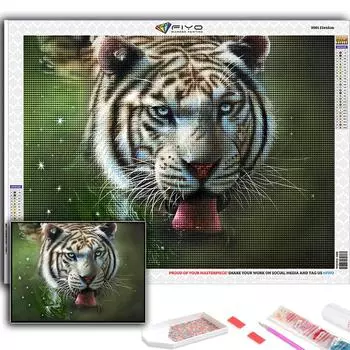 5D Diy Алмазная картина Животное Белый Тигр Вышивка крестом Полный Алмазная вышивка Мозаика Full Round 20X30CM
