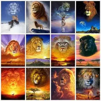 5D DIY Алмазная картина Животное Король Лев Алмазная вышивка Набор для вышивки крестом Полный горный хрусталь Мозаика Домашний декор Round 20x30cm