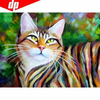 5D DIY Алмазная картина Животное Кошка Полная круглая дрель Картина Вышивка горным хрусталем 20X30