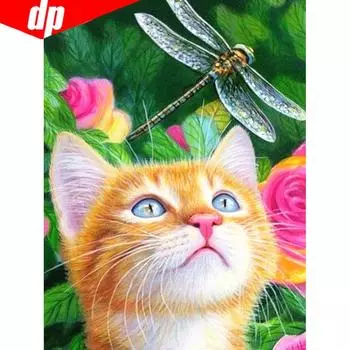 5D DIY Алмазная картина Животное Кошка Полная круглая вышивка Алмазная мозаика Вышивка крестом 20X30CM