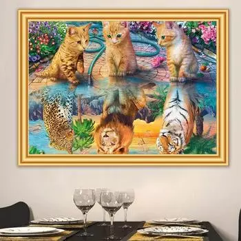 5D Diy Алмазная картина Животное Кот Тигр Лев Набор для вышивки крестиком Алмазная вышивка Мозаика Художественная картина Декор из горного хрусталя Подарок Full Round 20X30CM