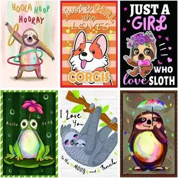 5d Diy Алмазная картина Животное Ленивец Лягушка Полный круглый Алмазная вышивка Мозаика Собака Подарок ручной работы Full Round 20x25CM