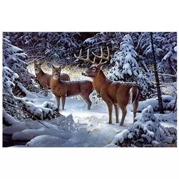 5D Diy Алмазная картина Животное олень Снежная сцена Вышивка Крестом Домашний декор Подарок ручной работы 25x30cm