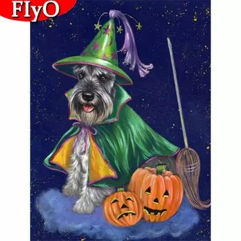 5D DIY Алмазная картина Животное Полный квадрат Алмазная вышивка Собака Комплект Ремесленные украшения на Хэллоуин для дома Full Round (20X30CM)