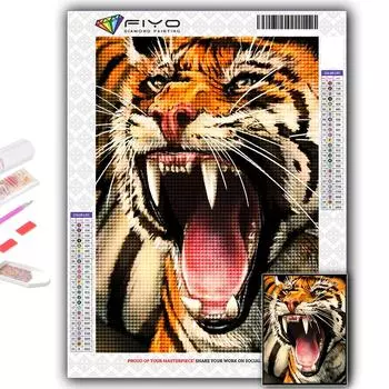 5D Diy Алмазная картина Животное Тигр Вышивка крестом Полный Алмазная вышивка Мозаика Full Round 20X30CM