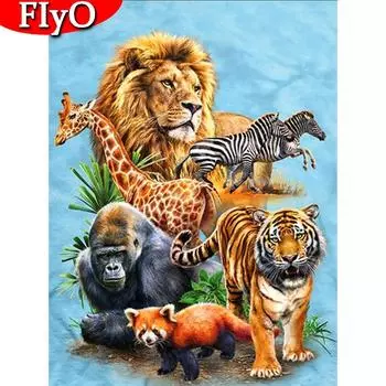 5D DIY Алмазная картина животное Жираф Алмазная вышивка Лев Тигр фотографии стразами мозаика домашний декор Full Round (20X30CM)