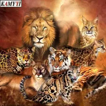5D DIY Алмазная картина Животные Львы Леопарды Узор Крест Стежок Алмазная вышивка Декор Подарок 30X30CM
