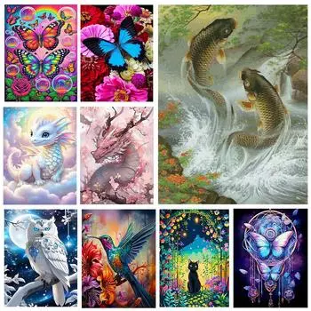 5D DIY Алмазная картина Животные Полная Алмазная мозаика Вышивка Мультфильм Рыба и Птица Набор для вышивки крестом Искусство Украшения для дома Full Round 20x30CM