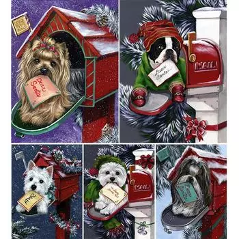 5D Diy Алмазная картина Животные Собака Кошка Набор для вышивки крестом Полная вышивка Мозаика Искусство Картина Стразы Главная Deocr Подарок Full Round 20x30CM