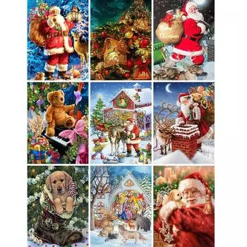 5D Diy Алмазная картина Зимний Санта-Клаус Набор для вышивки крестом Полная вышивка Мозаика Художественная картина со стразами Рождественский подарок Full Round 20x30CM