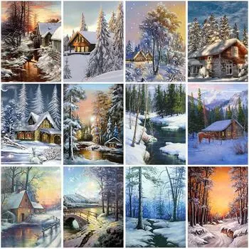 5D DIY Алмазная картина Зимний снежный пейзаж Пейзаж Полный круглый дрель Домашний декор Подарок Набор для вышивки крестом Мозаика Настенное искусство Full Round 20x30CM