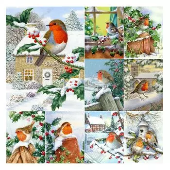 5D DIY Алмазная картина Зимняя Снежная птица Алмазная вышивка Набор для вышивки крестом Полный горный хрусталь Мозаика Домашний декор Round 20x30cm