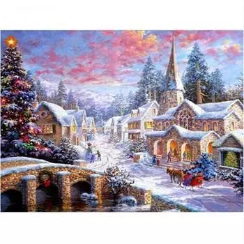 5D DIY Алмазная картина Зимняя снежная сцена Алмазная вышивка Полный набор мозаики Вышивка крестом Домашний декор Подарки ручной работы Round 20x30cm
