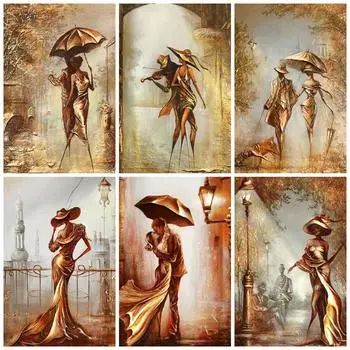 5D DIY Алмазная картина Золотое искусство Женщина Алмазная вышивка Набор для вышивки крестом Полный горный хрусталь Мозаика Домашний декор Round 20x30cm