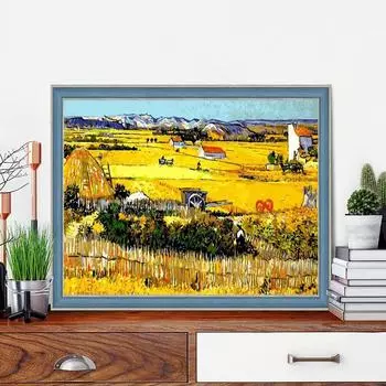 5D DIY Алмазная картина Золотое пшеничное поле Картина Набор для вышивки крестом Мозаика Алмазная вышивка Полный круглый/квадратный дрель Украшение дома Round 30x40cm