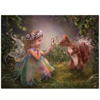 5D Diy Алмазная мозаика мультфильм девушка 3D алмазная живопись квадратные круглые стразы Алмазная вышивка Фея и белка Full Round 20x25CM