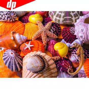 5D DIY Алмазная мозаика Полный круглый пляж Ракушка Алмазная картина Вышивка Горный хрусталь Изображение 20X30