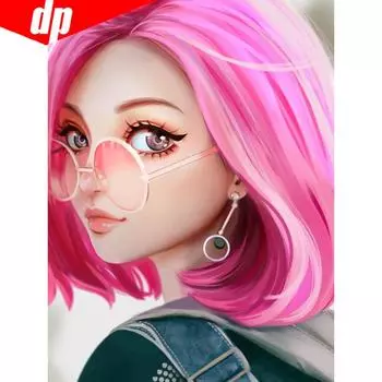 5D DIY Алмазная мозаика Портрет Розовая девушка Полный круглый вышивка Продажа Горный хрусталь Изображение 20X30