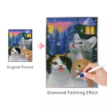 5D Diy Алмазная мозаика Снежный кот Алмазная картина Животное Алмазная вышивка Зимняя вышивка крестом Рукоделие Full Round 20X30CM