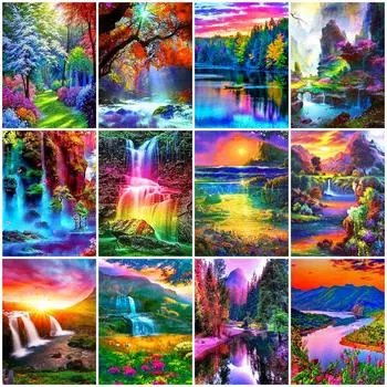 5D DIY Алмазная мозаика Водопад Полный квадрат Алмазная картина Горный вышивка крестиком Пейзаж Вышивка Распродажа Домашний декор Full Round 20x25CM
