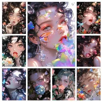 5D DIY Алмазная роспись, красочный водный цветок, большие глаза, девочка, набор для вышивки крестом, полная квадратная круглая алмазная мозаика, вышивка Full Round 20x30CM