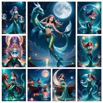 5D DIY Алмазная вышивка Абстрактное искусство Алмазная картина нарисованная русалка Картина Вышивка крестом алмазная мозаика Новое настенное искусство Full Round 20x30CM