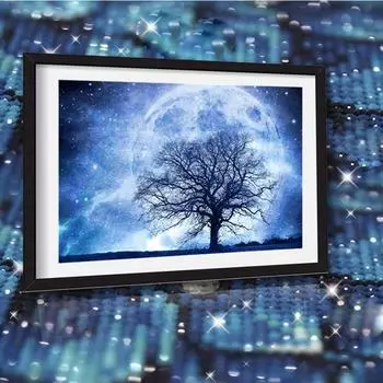 5D Diy Алмазная вышивка Алмазная картина Пейзаж Луна Дерево Вышивка крестиком Алмазная мозаика Главная Подарок 20X30CM