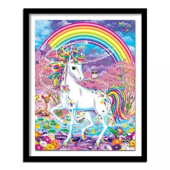 5d Diy Алмазная вышивка Цветной Единорог Алмазная картина Вышивка крестом Полный круглый Декор стразами 20X30CM