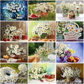 5D DIY Алмазная вышивка Дейзи Полный круглый алмаз живопись Цветочный пейзаж Мозаика Стразы Фотографии Домашний Декор Подарок Full Round 15x20CM