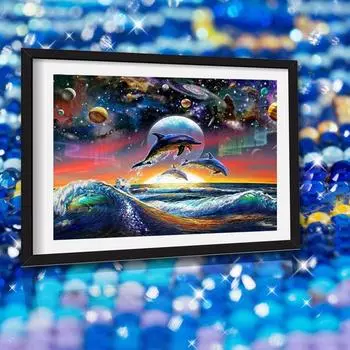 5d Diy Алмазная вышивка Дельфин и волны Алмазная картина Вышивка крестом Полный круглый дрель Горный хрусталь 20X30CM