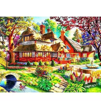 5D DIY Алмазная вышивка Дом горный хрусталь Картина Алмазная картина Осень Вышивка крестом Пейзаж Украшение стены Full Round 20X30CM