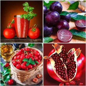 5D DIY Алмазная вышивка Фрукты Апельсин Вишня Пейзаж Алмазная картина Пейзаж Полный круглый Стразы Декор для кухни Full Round 20x20CM