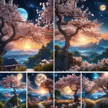 5D Diy Алмазная вышивка Горный пик Луна Цветок Алмазная картина Вышивка крестиком Рукоделие Домашний декор J3506 Full Round 20x30CM