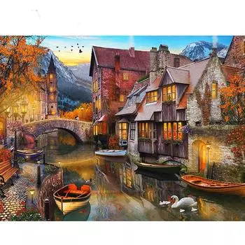 5D DIY Алмазная вышивка Городской набор крестиков Алмазная картина Дом Пейзаж Горный хрусталь Картина Домашний декор Подарок Full Round 20X30CM