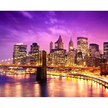 5D DIY Алмазная вышивка Городской ночной пейзаж Круглая алмазная живопись Вышивка крестом Мозаика Домашний декор 25X20cm разноцветный