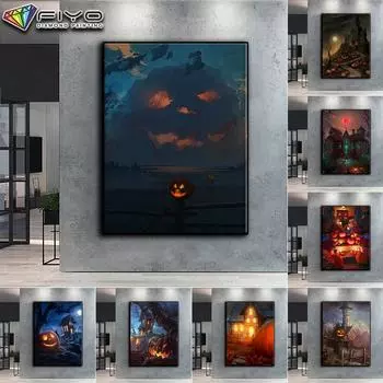 5D DIY Алмазная вышивка Хэллоуин Страшная тыква и замок Алмазная картина Мозаика Украшение дома Full Round 20X30CM