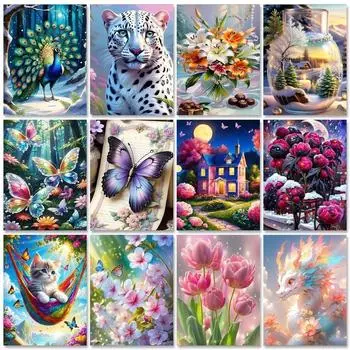 5D DIY Алмазная вышивка Кошка Цветок Продажа Полная квадратная дрель Алмазная картина Бабочка Животное Ремесло Наборы Украшения Для Full Round 20x30CM