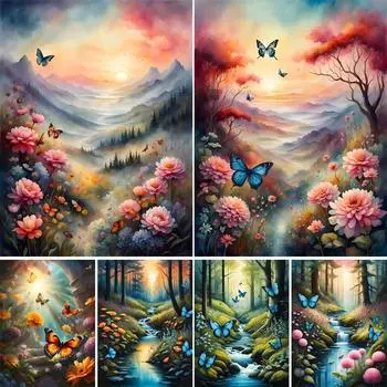 5D Diy Алмазная вышивка Красивые цветы и бабочки Алмазная картина Рукоделие Вышивка крестиком Домашний декор j3637 square 40x30cm белый